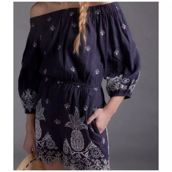 NEW ANTHROPOLOGIE FARM RIO Navy Jackie Embroidered Romper